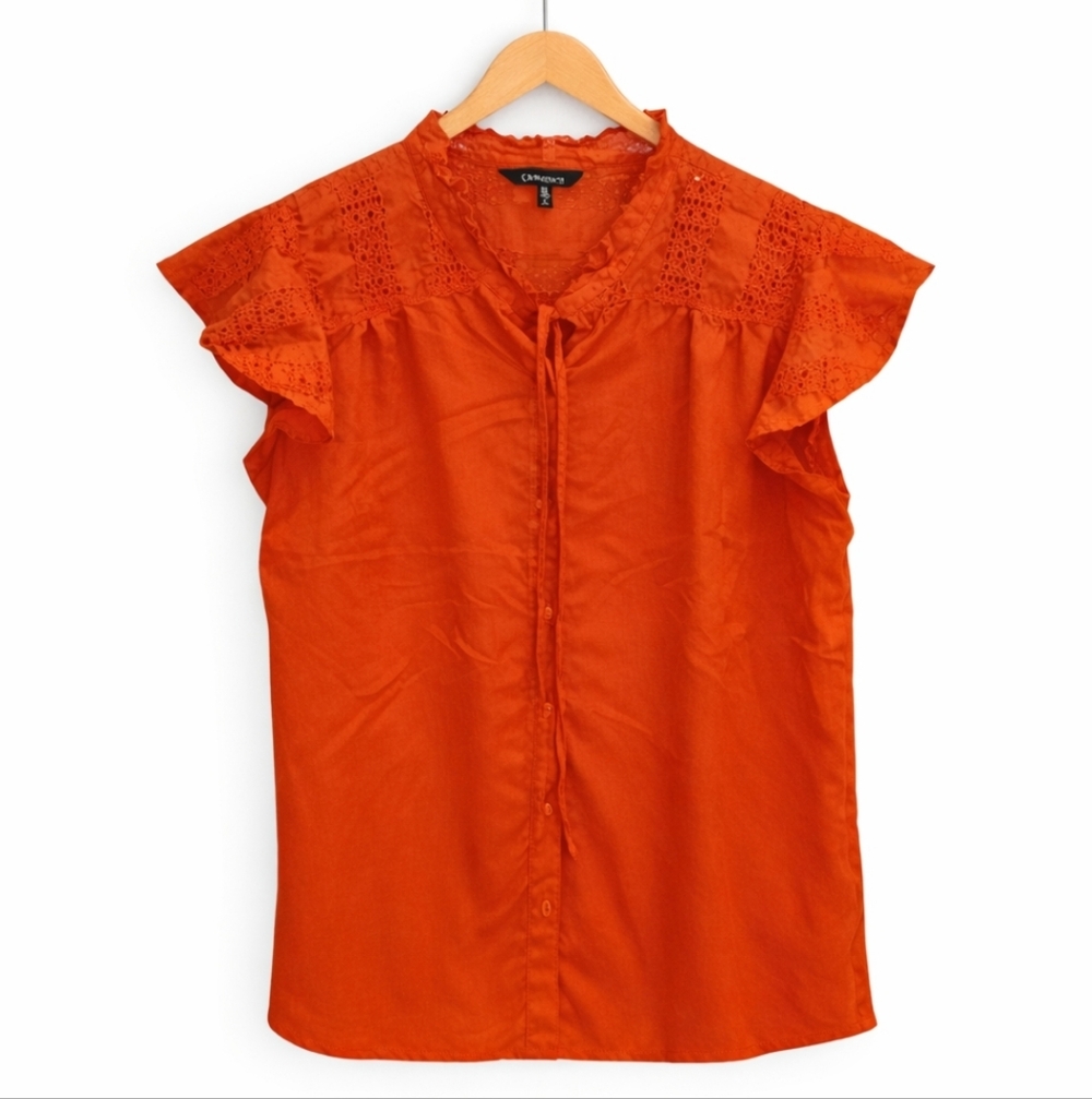 Cassee's Orange Eyelet Lace Womens Blouse Size XL